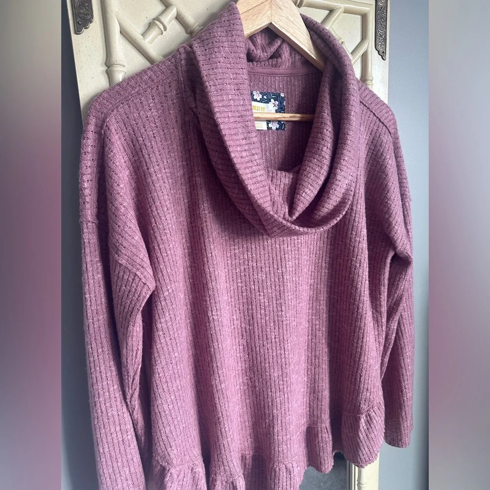 Anthropologie Maeve Addie Ruffled Hacci Cowl Neck Pullover Size small EUC - Picture 5 of 11